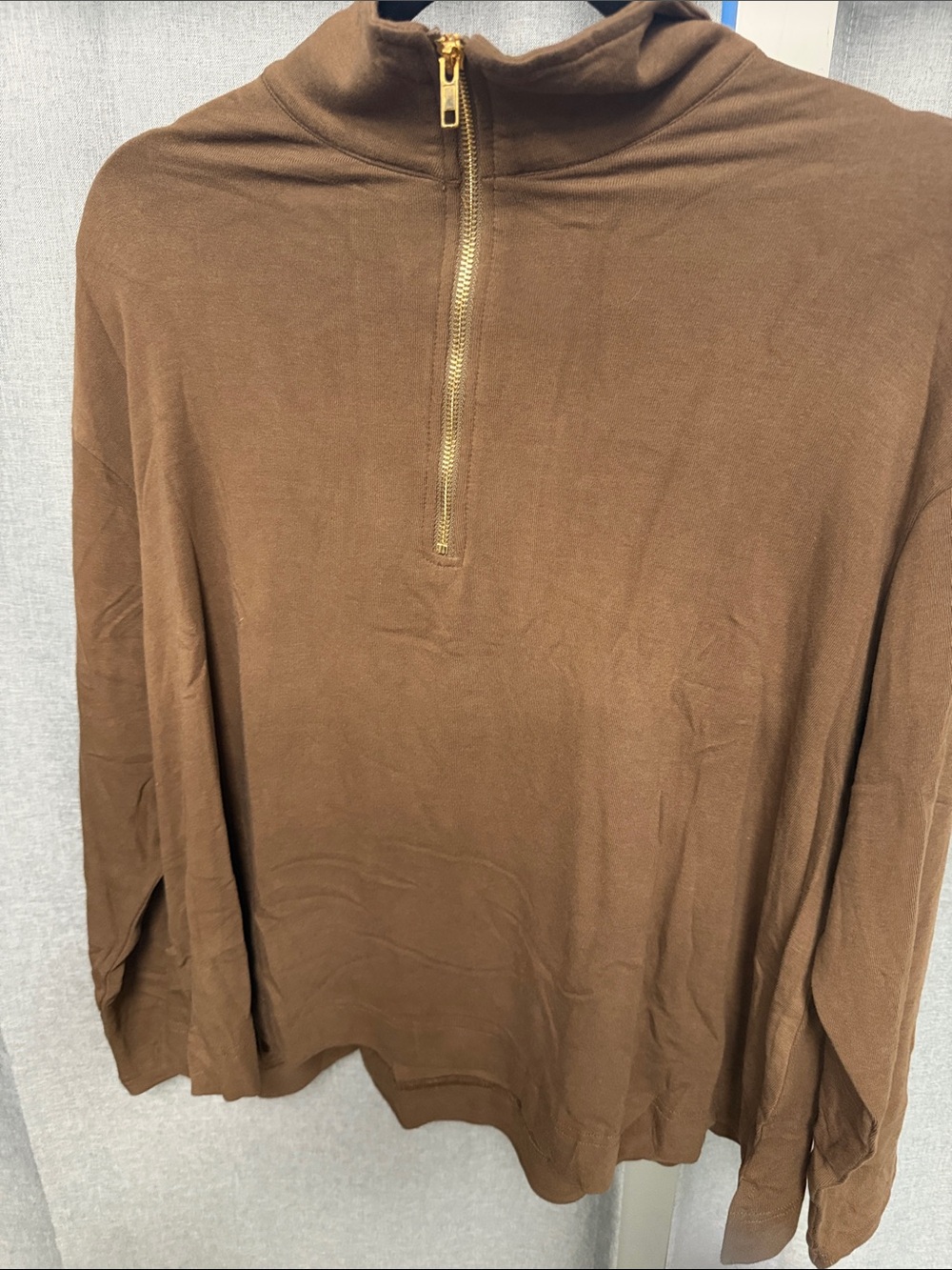 Brown Half-Zip Pullover Top